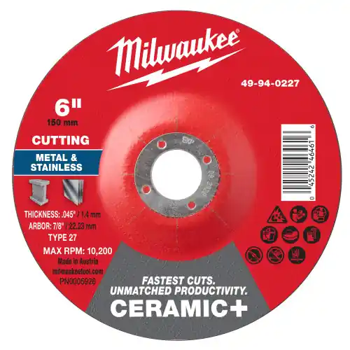 Milwaukee 49-94-0227 6" x .045" x 7/8" Ceramic+ Metal Cut Off Wheel -Type 27, 25 Pack Don't Miss Out