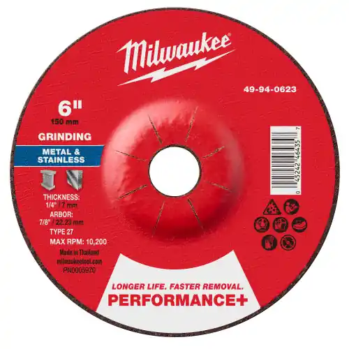 Grab Now Milwaukee 49-94-0623 6" x 1/4" x 7/8" Performance+ Metal Grinding Wheel - Type 27, 10 Pack