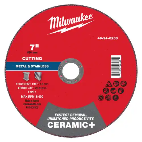 Milwaukee 49-94-0233 7" x 1/16" x 7/8" Ceramic+ Metal Cut Off Wheel -Type 1, 25 Pack Direct From Factory
