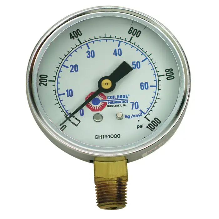 Latest COILHOSE PNEUMATICS GH195000 1/4" Bottom (LM) Connection, 0-5,000 PSI Pressure Range, Glass Lens Pressure Gauge