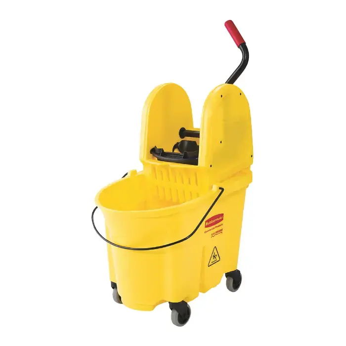 Top Pick RUBBERMAID FG757788YEL 35 Quarts Capacity, Wave Brake Wringer Style, Yellow Color Mopping Cart