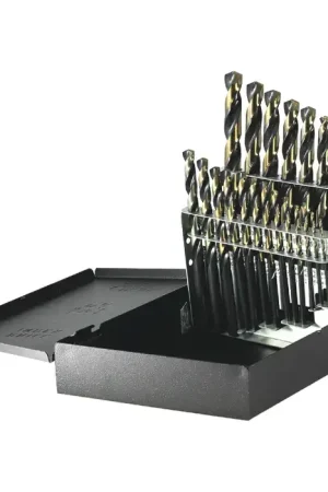 DRILLCO 400N21V 1/16" to 1/4" by 64ths, 9/32" to 1/2" by 32nds 135° Black & Bronze High Speed Steel Jobbers Length Drill Set Bargain