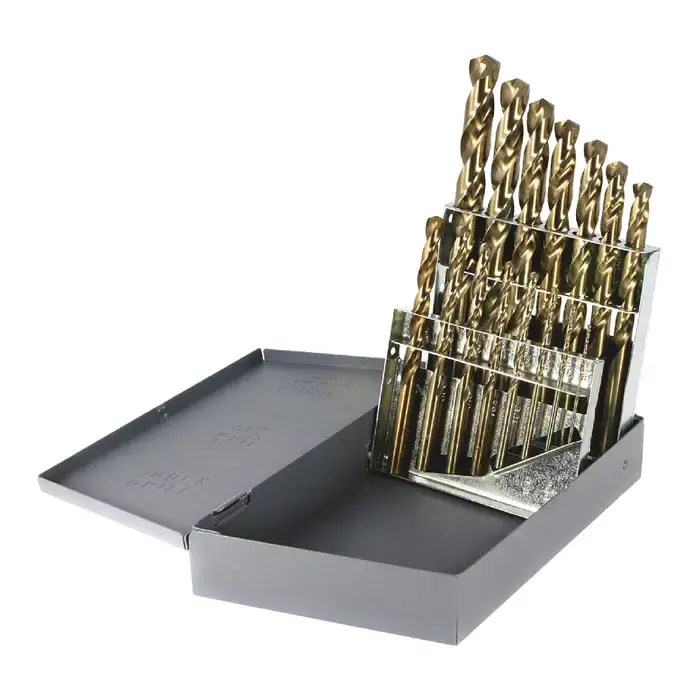 Mega Sale DRILLCO 500E15 1/16" to 1/2" by 32nds 135° Bronze Cobalt Jobbers Length Drill Set
