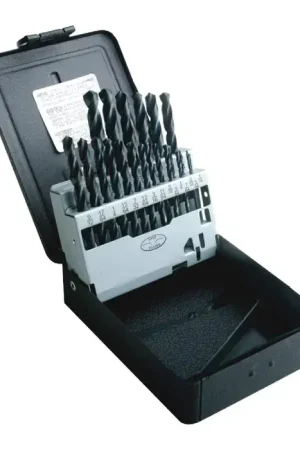 Hot Deal DRILLCO T180B 1/16" to 3/8" by 64ths 118° Black Oxide High Speed Steel Jobbers Length Drill Set