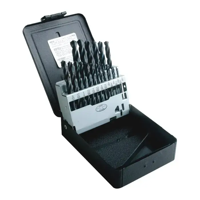 Hot Deal DRILLCO T180B 1/16" to 3/8" by 64ths 118° Black Oxide High Speed Steel Jobbers Length Drill Set