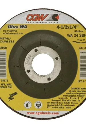 CGW ABRASIVES 35674 4-1/2" Diameter White Aluminum Oxide Bonded Deburring Cut-Off Wheel - 5/8"-11 Hole Size, 1/4" Wheel Thickness, Type 27 Buy Today