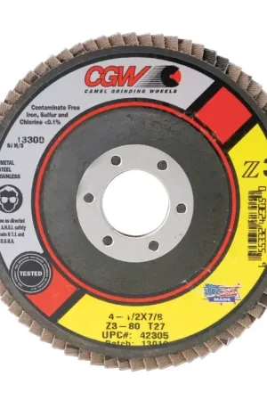Premium CGW ABRASIVES 53002 40 Grit 6" Diameter Abrasive Flap Disc - Type 27, 7/8" Arbor Hole Diameter