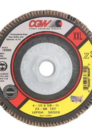 Direct From Factory CGW ABRASIVES 36319 40 Grit 4-1/2" Diameter Abrasive Flap Disc - Type 27, 5/8"-11 Arbor Hole Diameter