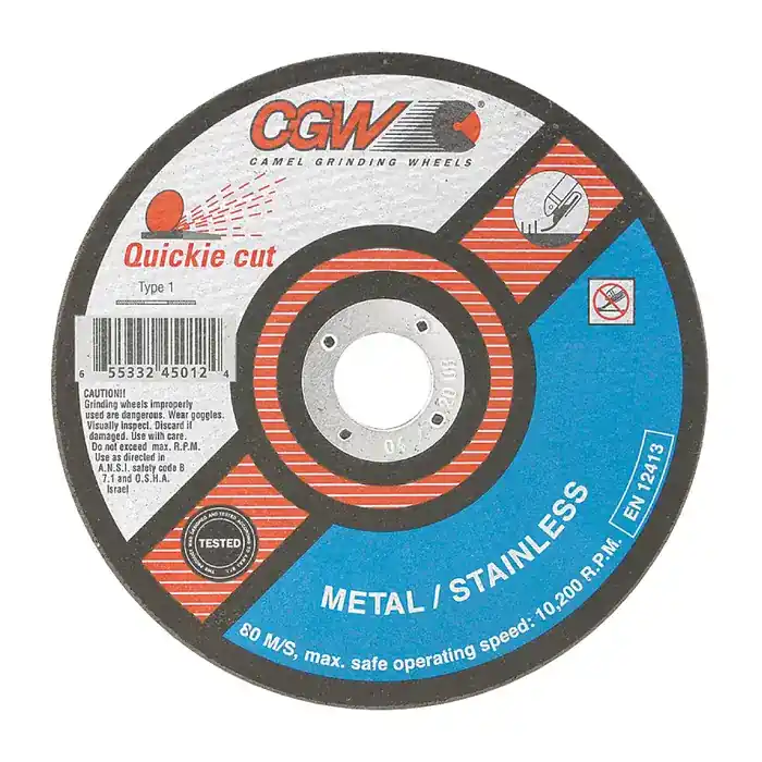 CGW ABRASIVES 45014 4" Diameter Aluminum Oxide Bonded Cut-Off Wheel - 5/8" Hole Size, 0.040" Wheel Thickness Buy Today