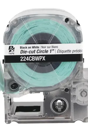 EPSON 224CBWPX 1" Width, 180 Per Roll Length, Tape White/ Black Print Color Labeler Tape Fresh Stock