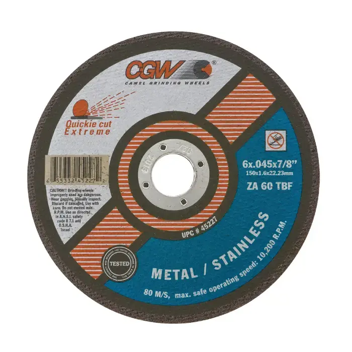 Buy Online CGW ABRASIVES 45302 5" Diameter Zirconia Aluminum Bonded Cut-Off Wheel - 7/8" Hole Size, 0.045" Wheel Thickness